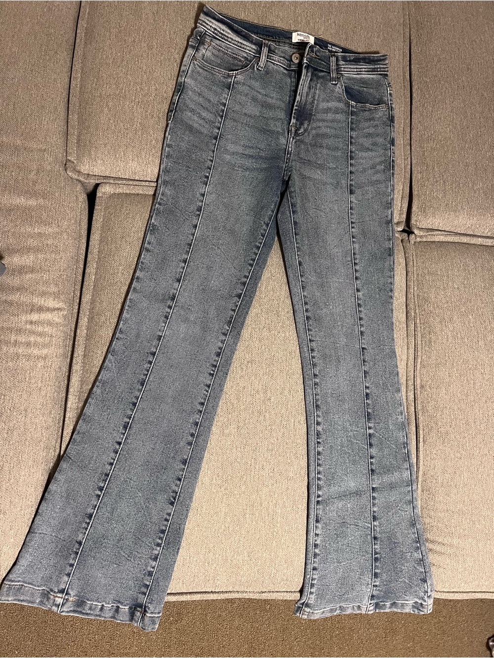 Kensie Grey Wash Paneled Flare Jeans